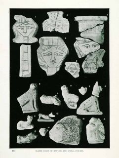 1906 Print Glazed Head Hathor Animal Figures Sinai Egypt Archeology 