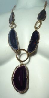 Angelique de Paris Long Blue Purple Sliced Agate Necklace