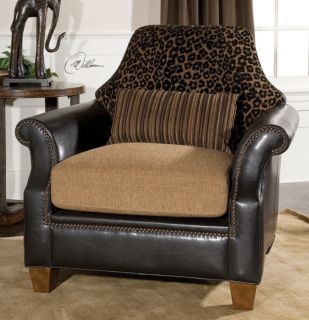 Designer Chic Golden Brown Black Animal Print Arm Chair w Striped 