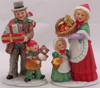 Homco Christmas Family 5554 Holiday 2 Figurines Father Son Mother 
