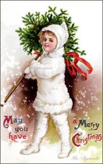 Clapsaddle Snow Baby Repro Greeting Card Christmas Fir