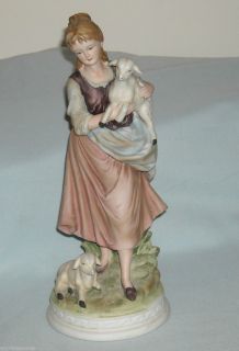 RARE Vintage Andrea by Sadek Girl Holding Lambs Figurine Porcelain 