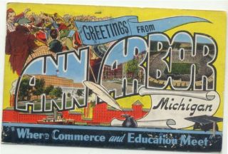 Ann Arbor MI LARGE LETTER Linen Greetings Postcard   Michigan