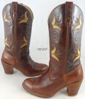 FAB VINTAGE ACME DINGO FLOWER BOOTS 7.5 M DARK BROWN LEATHER SEXY 
