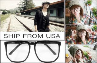 Fashion Clear Lens Large Square Frame Black Glasses   US SELLER