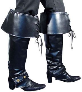 BLACK DELUXE ADULT PIRATE MUSKETEER BOOT COVERS TOPS FANCY DRESS 