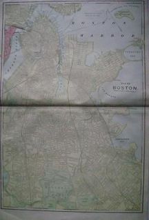 1901 Boston Large 2 page Color Atlas Map** Montreal & Toronto maps on 