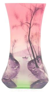 Antique Paint Decorated Art Glass Vase Pink Green Purple Fenton 