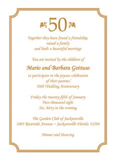   Personalized 50th Wedding Anniversary Party Invitations AP 010