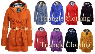 Ladies Womens Hooded Belted Jacket Coat Mac Trench Double Breast 