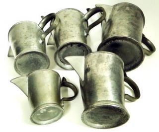 ANTIQUE PEWTER APOTHECARY MEDICAL MEASURES MEASURING CUPS w /OUNCE 