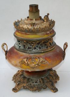 Antique Parlor Banquet Table Oil Lamp Vintage Brass Floral GWTW 