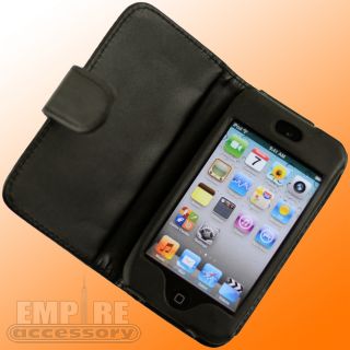 BLACK LEATHER FOLDING CASE FOR APPLE IPOD TOUCH iTouch 4G 4th Gen NEW