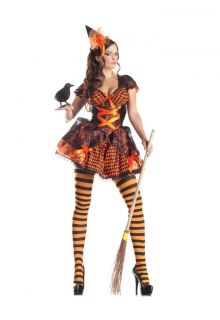 Sexy Adult Womens Victorian Witch Orange Halloween Costume Fancy 