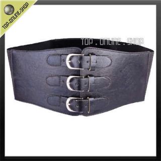 28 31Lady Black Sash Corset Cinch Elastic Fx Leather Wide Belt 