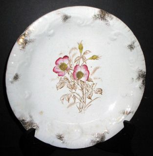 antique brown transferware hp pink flower plate charger time left