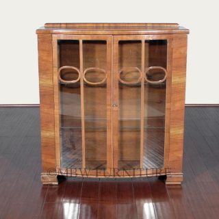 Antique English Walnut Art Deco Curio Display Cabinet c1940’s p106a
