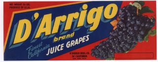 Arrigo Vintage San Jose CA Wine Grape Crate Label