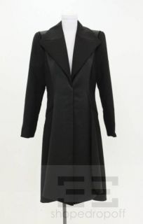 Giorgio Armani Black Wool Silk Satin Mid Length Evening Coat Size 46 