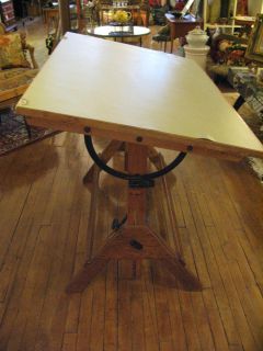 Antique Hamilton Drafting Table Architect Cast Iron & Oak Mid Century 