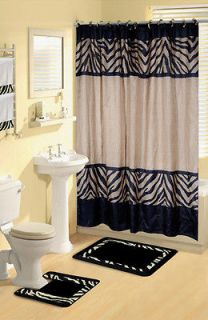   Animal Print 17 Pieces Bath Rug Shower Curtains with Hooks Towel Set