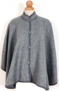 New Alpaca Wool Cloak Cape Poncho Wrap Gray One Sz