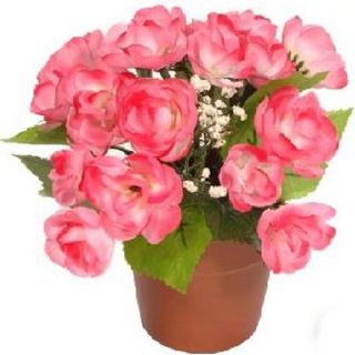 Artificial Mini Silk Flowers Potted Camellia Pink 16cm