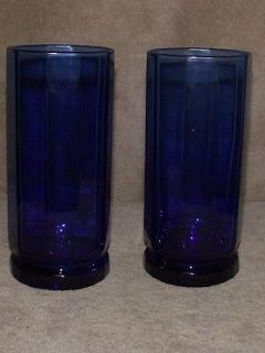 cobalt blue ice tea Anchor Hocking Essex 10 sided tumbler glasses