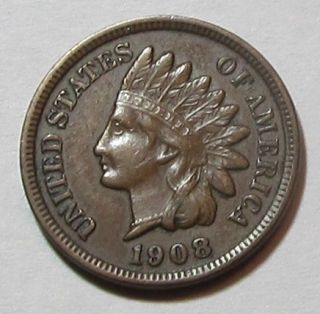 1908 INDIAN HEAD CENT, STRONG FULL LIBERTY,4 DIAMONDS HIGH GRADE COIN 