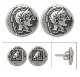 Goddess Athena and Owl Silver Coin Earrings   Front & Back View photo 