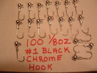 100 1/8oz ROUND JIG HEAD #1 BLACK CHROME 2X STRONG HOOK 