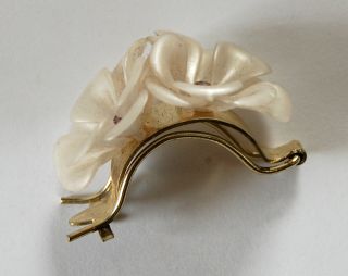   Plastic Flower Amethyst Rhinestone Pony Tail Barrette 1950s
