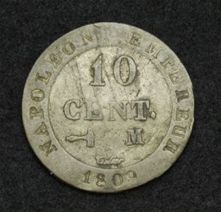 1809 M France 1st Empire Napoleon I Billon 10 Centimes Coin