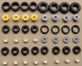 New 48 PC Lego Wheels Vehicle Parts Car Truck Tires Rim Sets Lot 