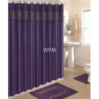 4pc Bathroom Rug Set Purple Leopard Bath Rugs Fabric Shower Curtain 