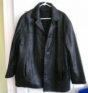 John Ashford Mens Leather Coat Black Preowned Soft Button Down