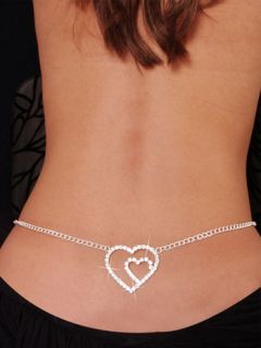 Double Heart Rhinestone Belly Chain and Lower Back K9539