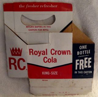 Vintage R C Cola Carry Case 1950 Bottle 6 Pack good color Cardboard 
