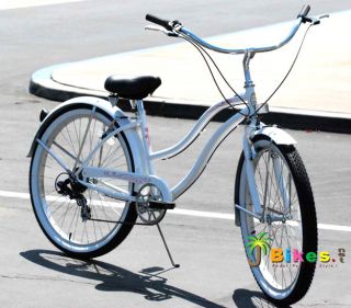 Beach Cruiser Bicycle Micargi PANTERA 26 Shimano 7 Speed Womens WHITE 