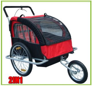 Aosom 2IN1 DOUBLE BABY BIKE BICYCLE TRAILER STROLLER RED KIDS