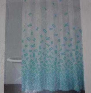 DKNY Cluster Bathroom Shower Curtain Fabric Cotton Aqua White