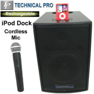    Pro Battery Powered PA system with Wireless VHF Microphone iPod Dock