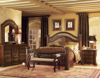   Cherry Queen Size Wood Mansion Bed Bedroom Furniture 1604 93Q
