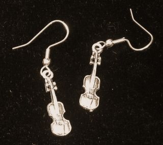   Earrings Oxidized Matte Silver Fiddle Orchestra Band Instrument