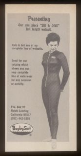 1966 Bayley Suit 1piece Womens Scuba Diving Wetsuit Ad