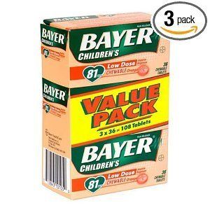 Bayer Low Dose Chewable Aspirin 108 Orange Flavor