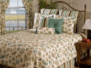 4pc Blue/Tan/Brown Sea Shell Beach Style Comforter Set Queen
