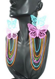 Multicolored Basketball Wives 7 Butterfly with Drapery Drop Earrings 