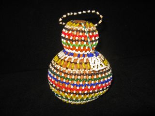 RARE Old Native African Beaded Basket Gourd Seed Container