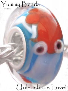 925 Silver Orange Fish Murano Glass Bracelet Bead Nemo